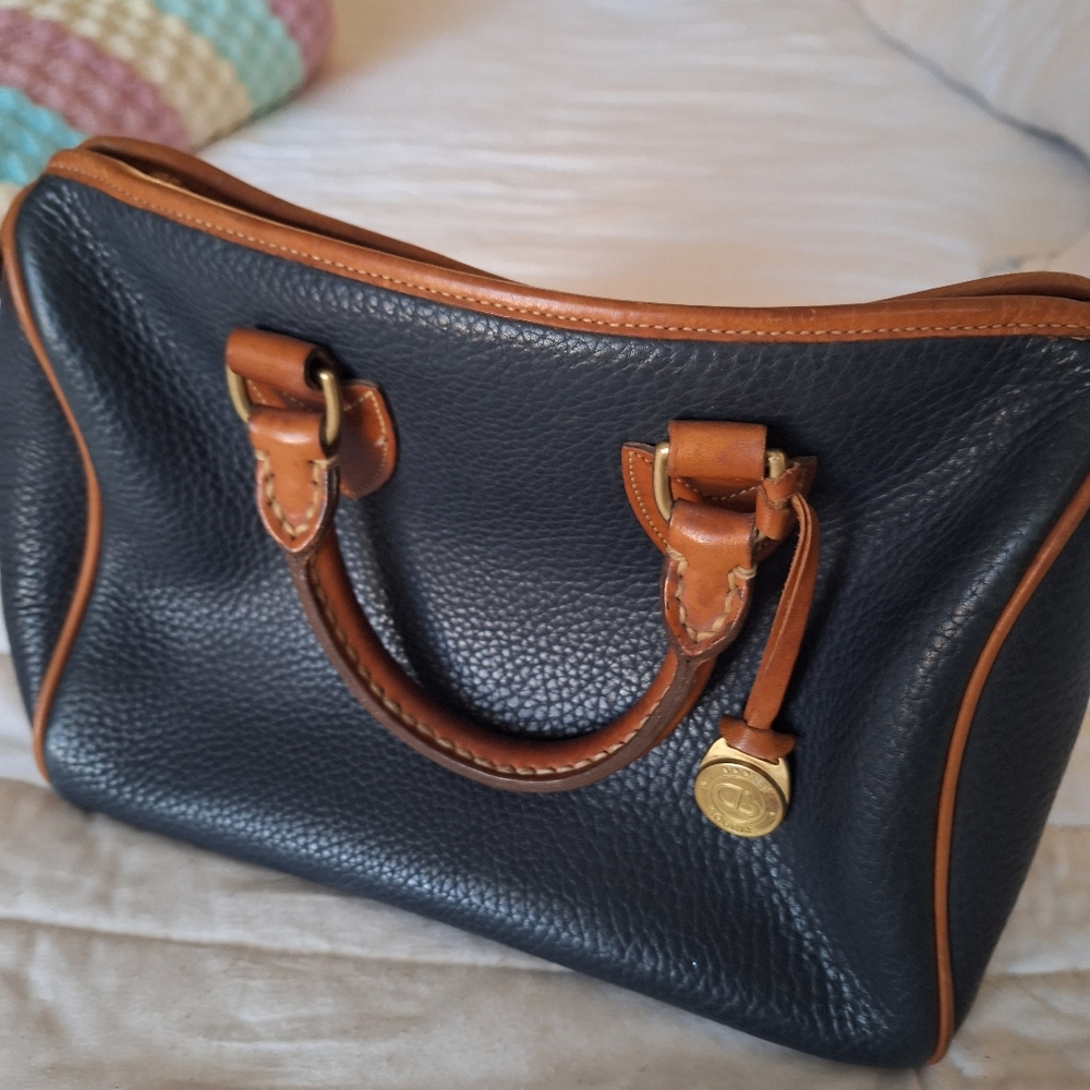 Dooney & Bouke Vintage Blue Brown Pebbled Leather Shoulder Handbag Tote Satchel
